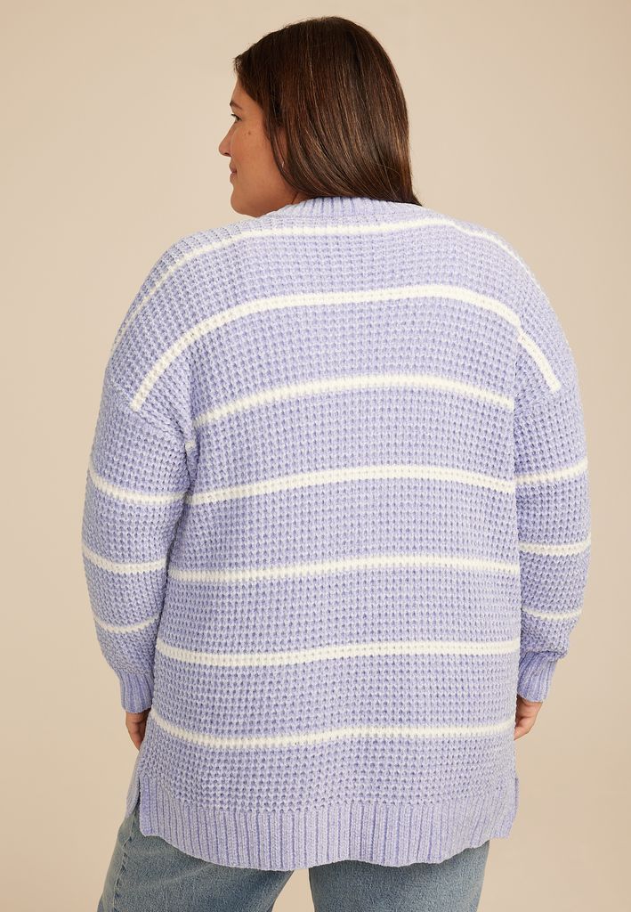 Plus Size Chenille Stripe 90s Slouch Cardigan - Image 2