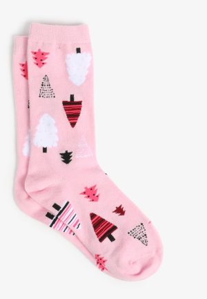 Pink Festive Trees Crew Socks