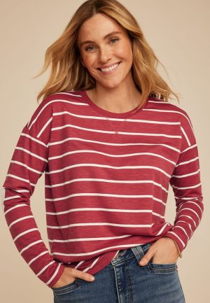 Striped Heart Elbow Patch Long Sleeve Tee