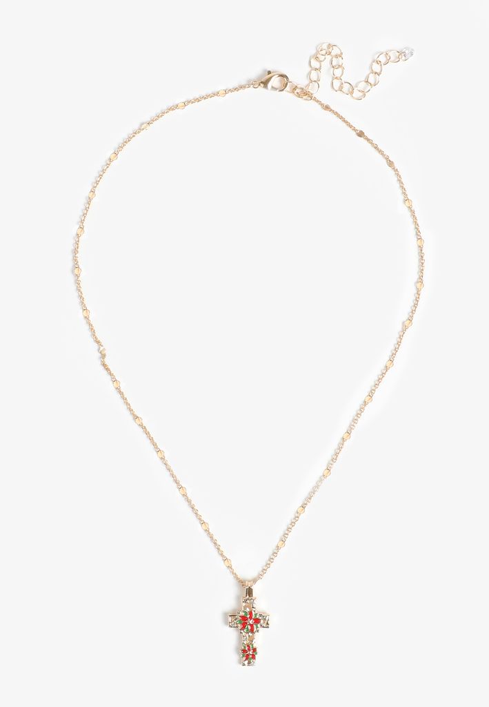 Holiday Floral Cross Necklace - Image 2