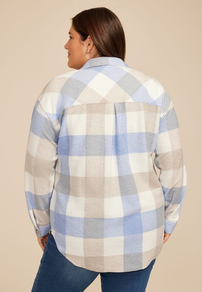 Plus Size Plaid Fleece Oversized Shacket - Image 2