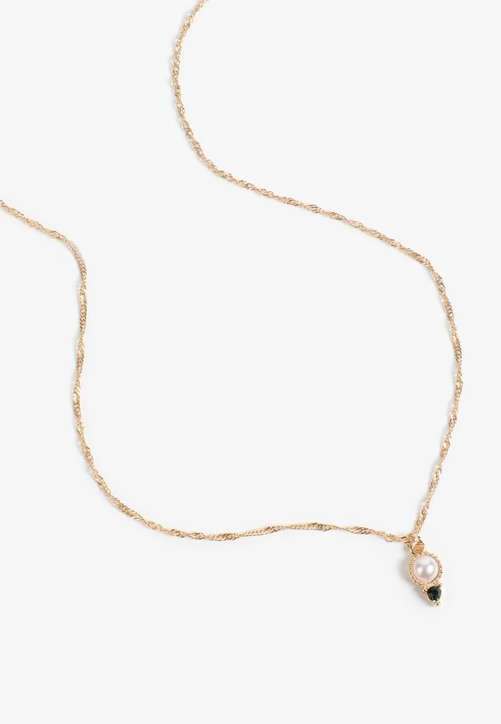 Faux Pearl & Emerald Stone Necklace