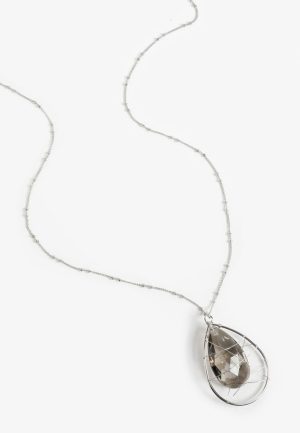 Smoky Gray Faux Crystal Caged Pendant Necklace