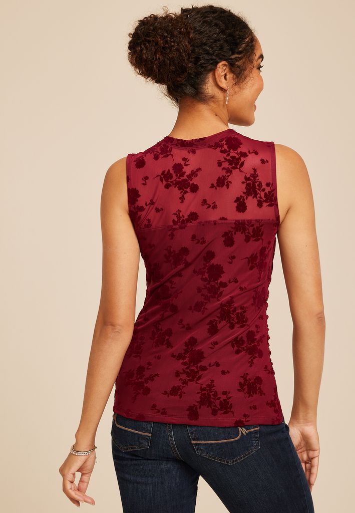 Floral Velvet Burnout Tank Top - Image 2