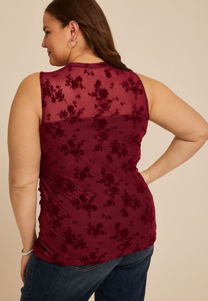 Plus Size Floral Velvet Burnout Tank Top - Image 2