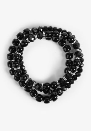 3 Pack Stackable Black Beaded Stretch Bracelet Set