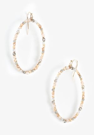 Neutral Beaded Oval Hoop Earrings