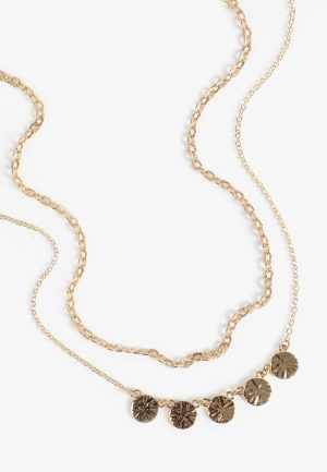 Gold Disc Pendant Layered Necklace