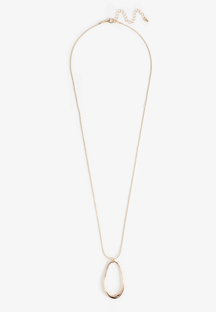 Gold Wavy Oval Pendant Necklace - Image 2