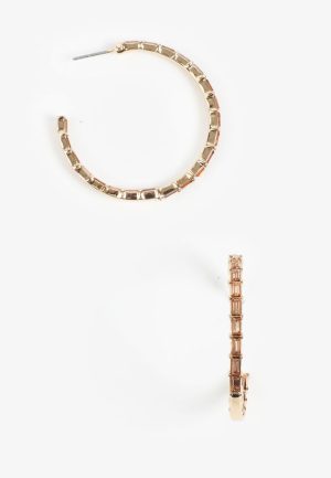 Soft Brown Baguette Rhinestone Hoop Earrings